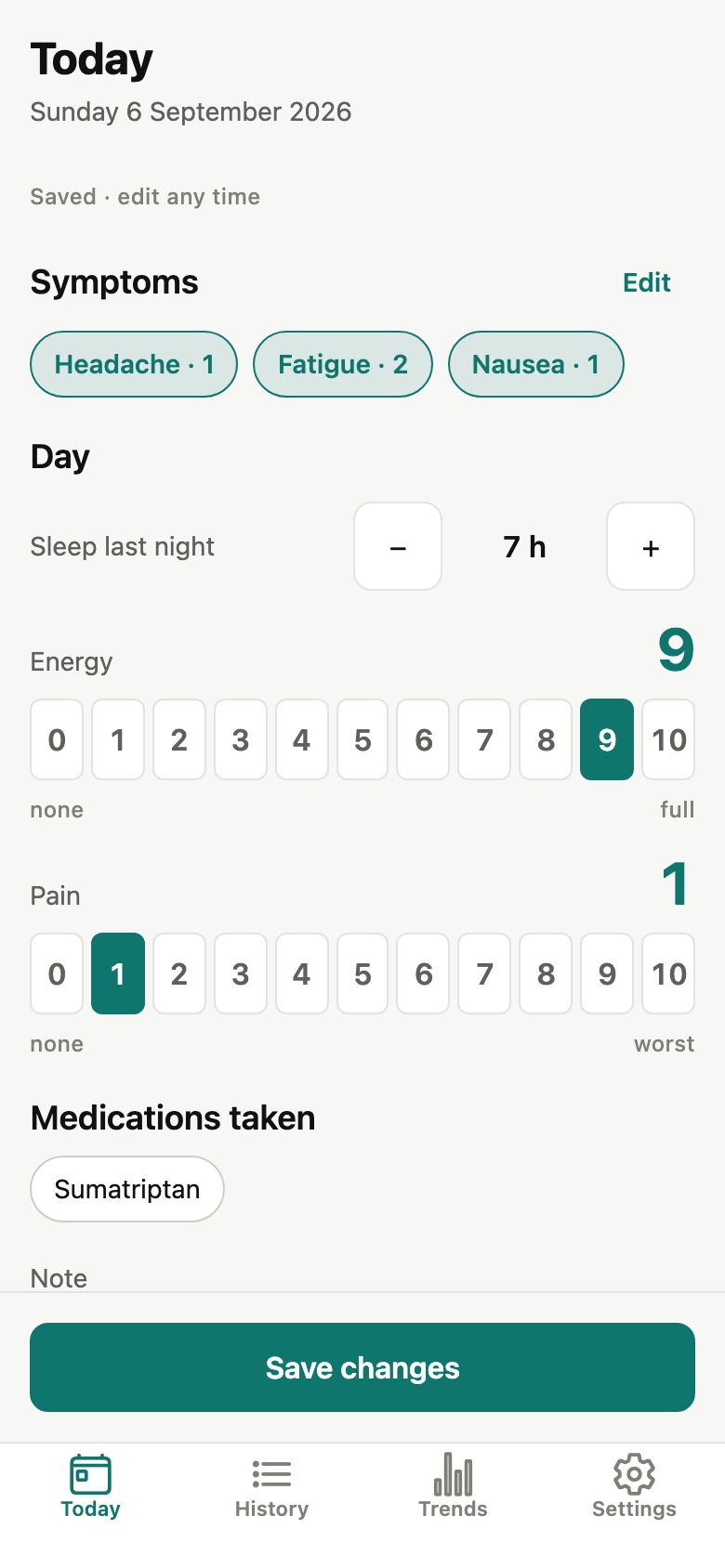 Screenshot of the today screen